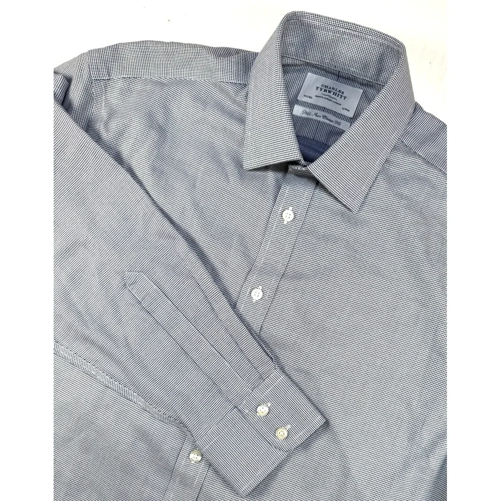 Charles Tyrwhitt Button Up Shirt Mens 16 1/2 /36 Navy Check Non Iron Classic Fit